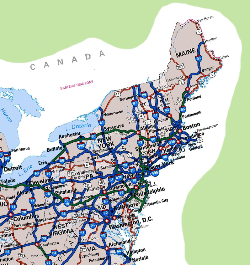 Road Map of Northeast U.S