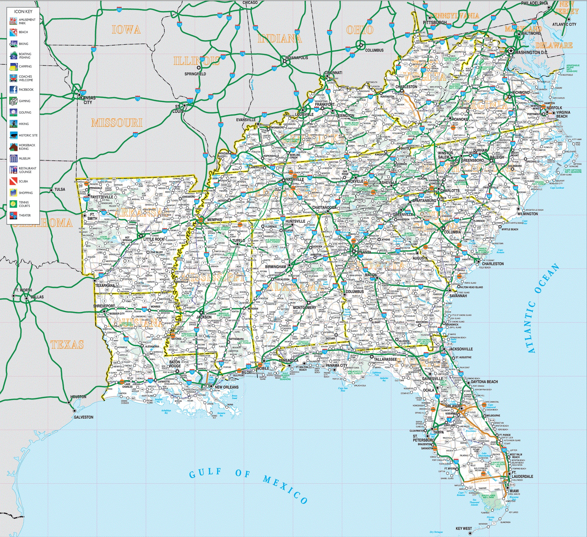 Road Map of Southeast U.S
