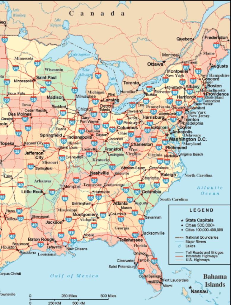 U.S Eastern Highway Map
