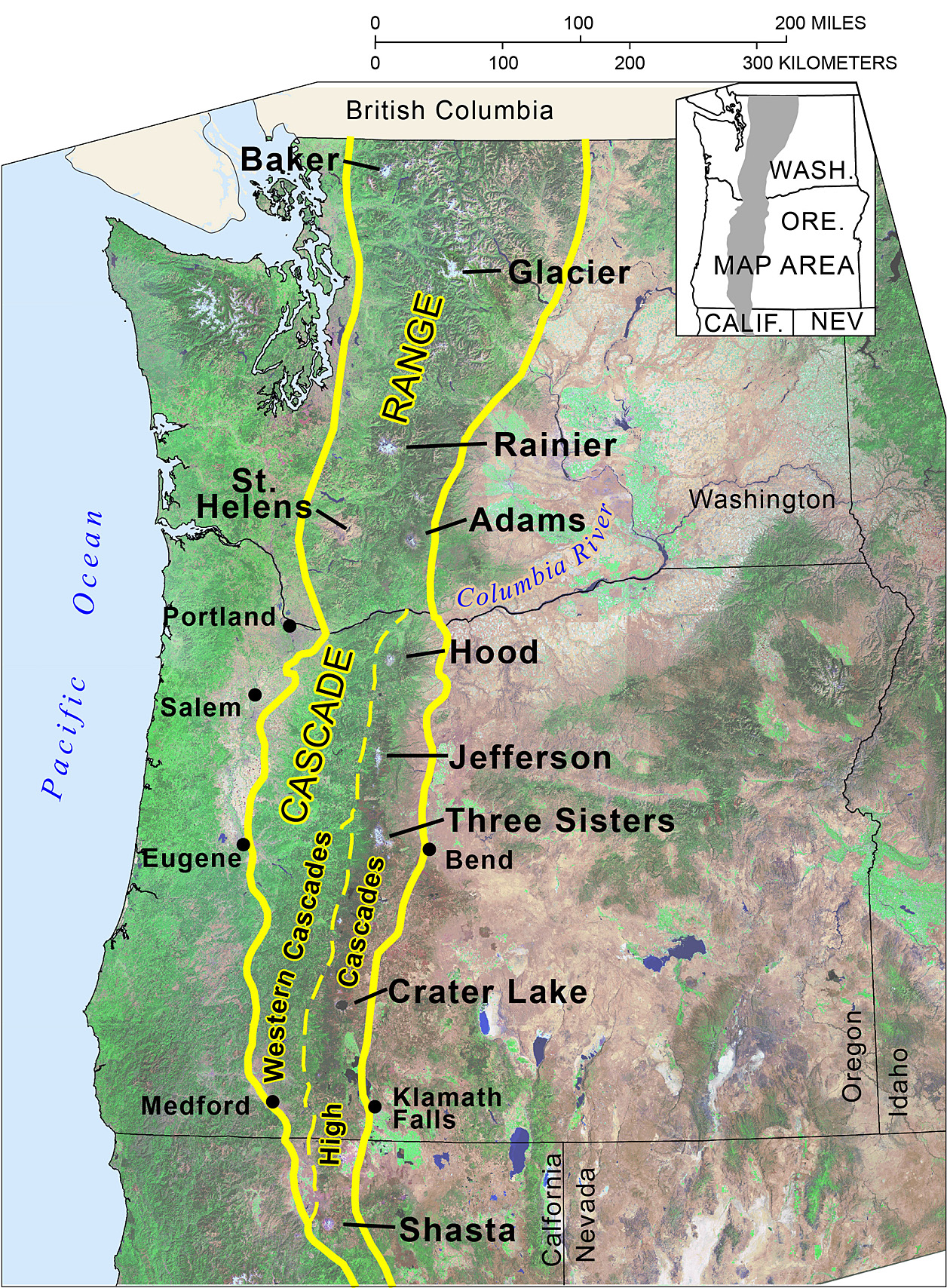 U.S Map Cascade Moutain Range