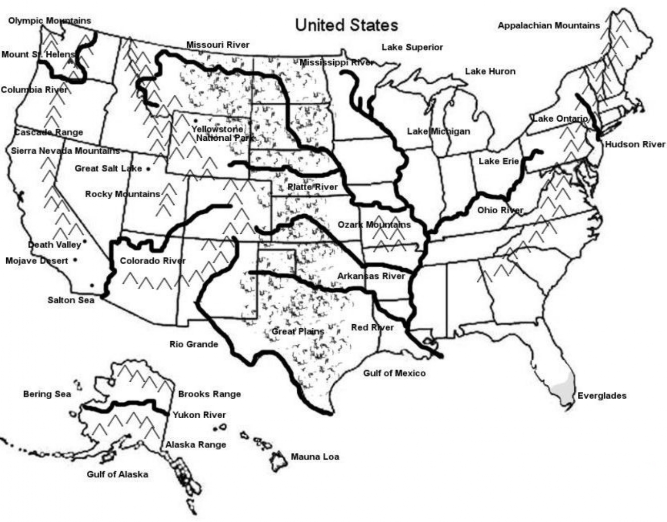 U.S Mountain Map Black & White