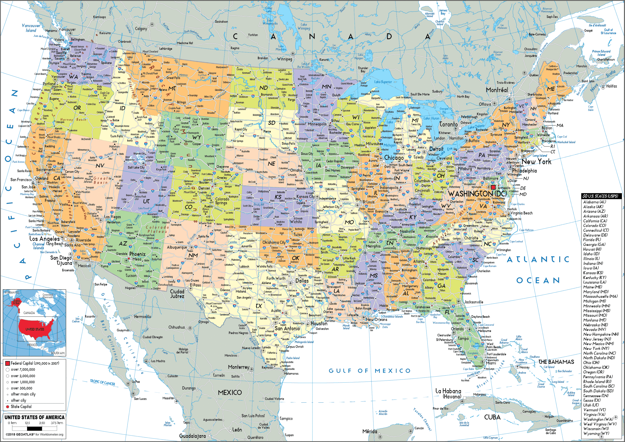 U.S Political Map with Cities