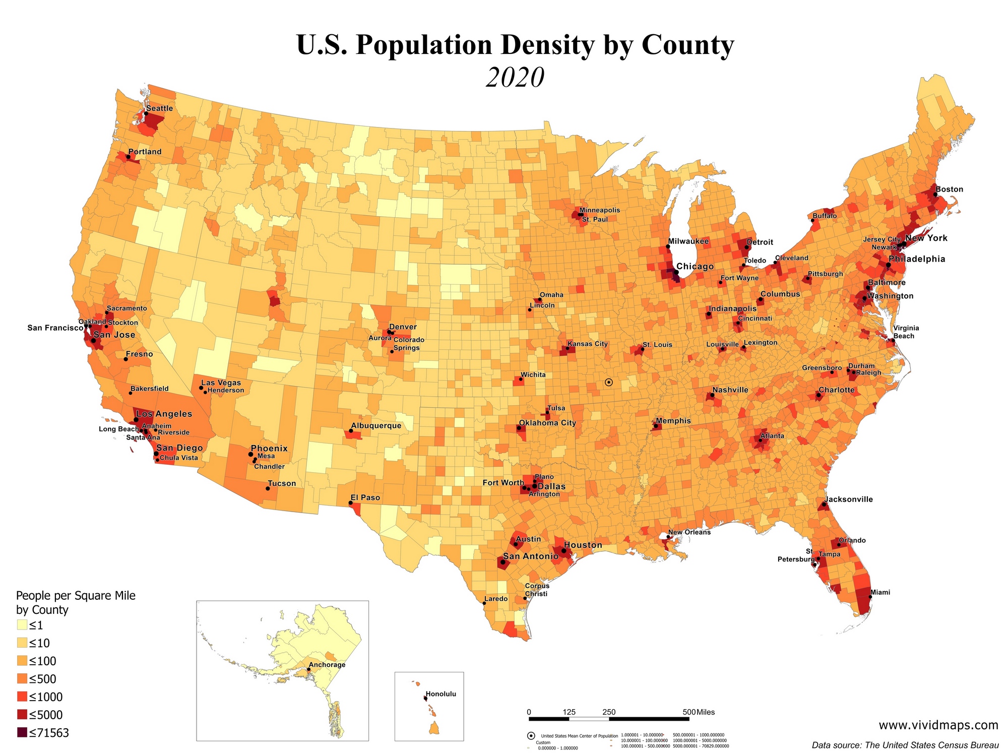 U.S Population density Map 2020