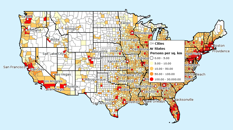 U.S Population density Map 2021