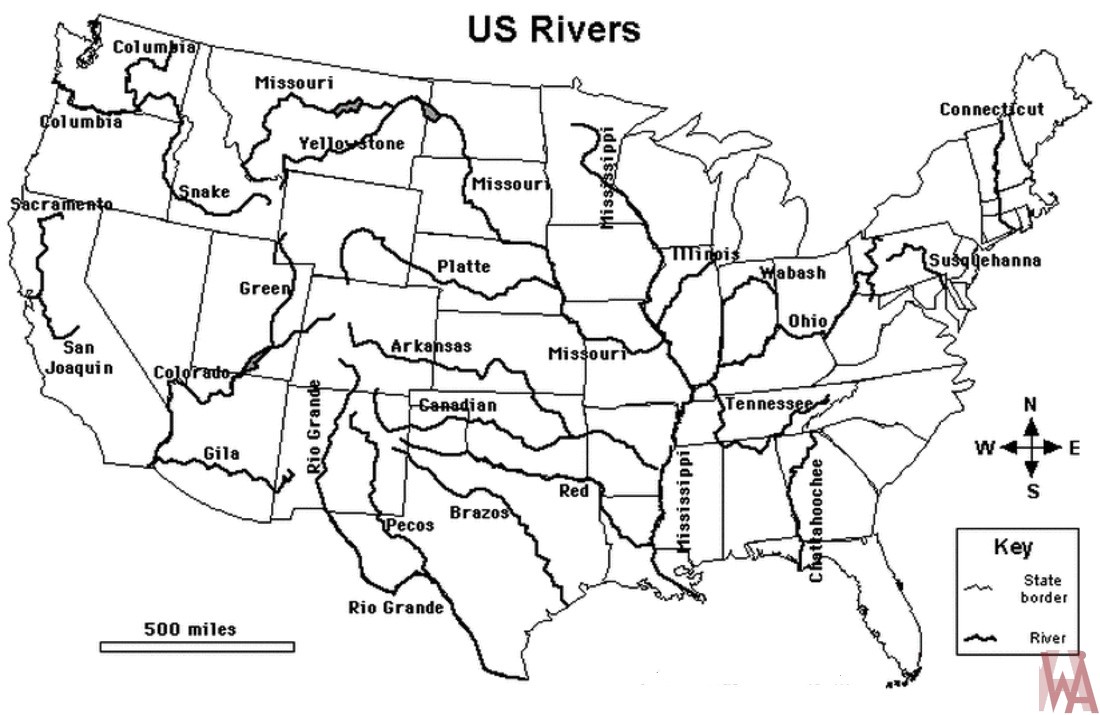 U.S River Map Black and White