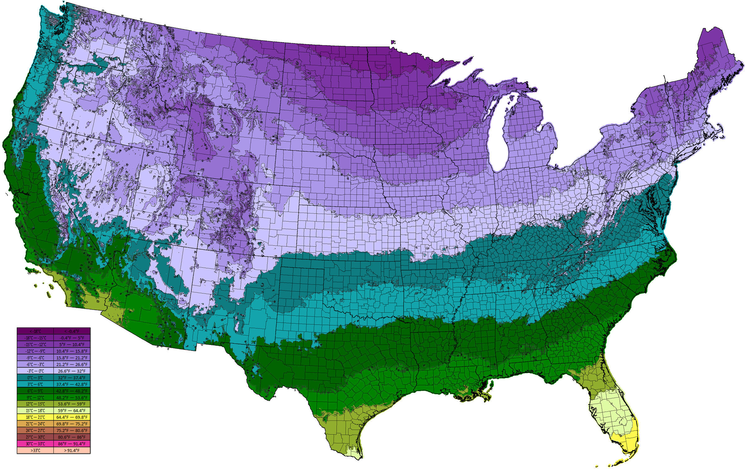 U.S Temperature Map All area