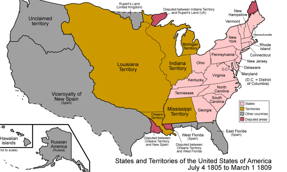 U.S Territory Map of 1805 to 1809