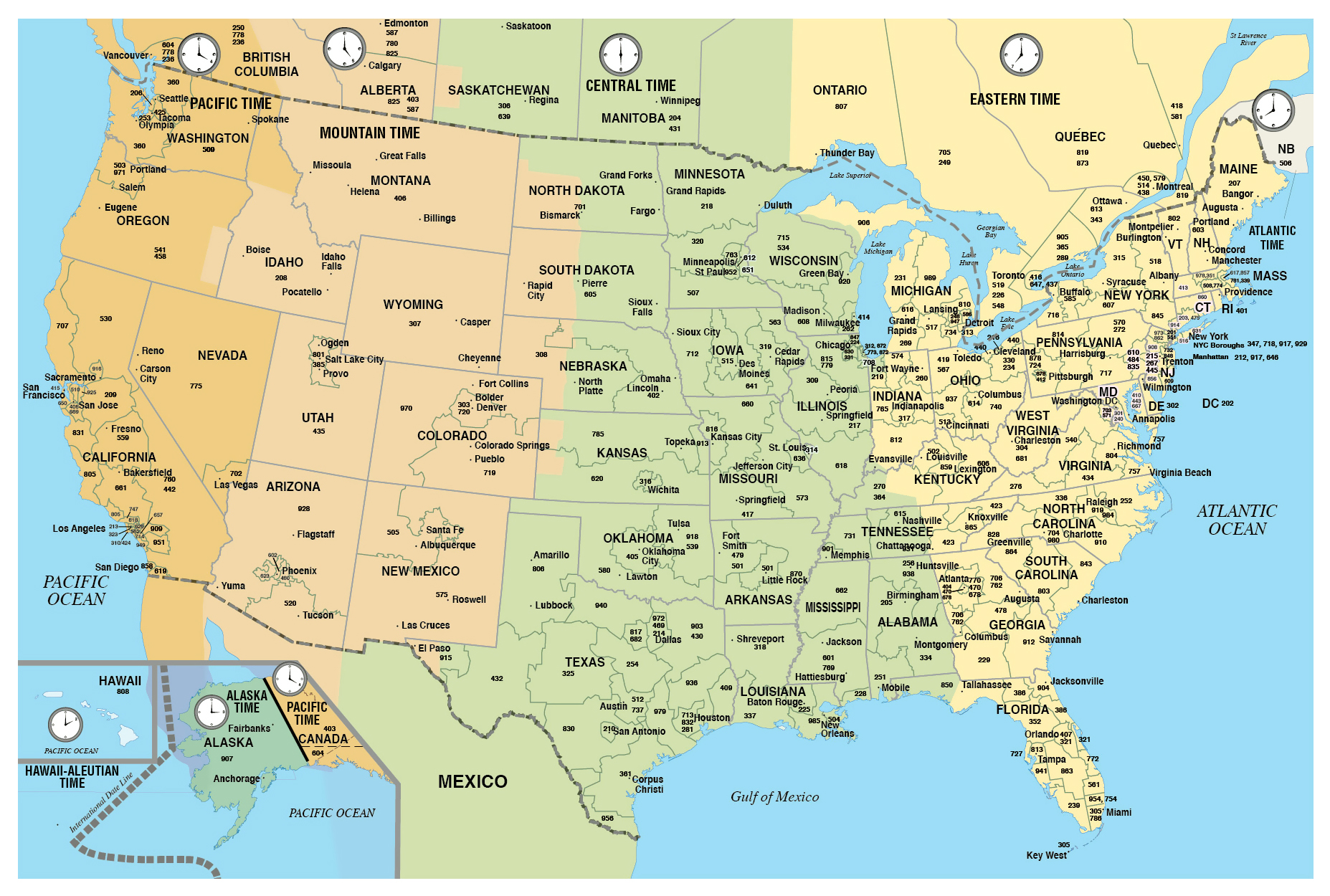 U.S Time Zone Map With Large Area