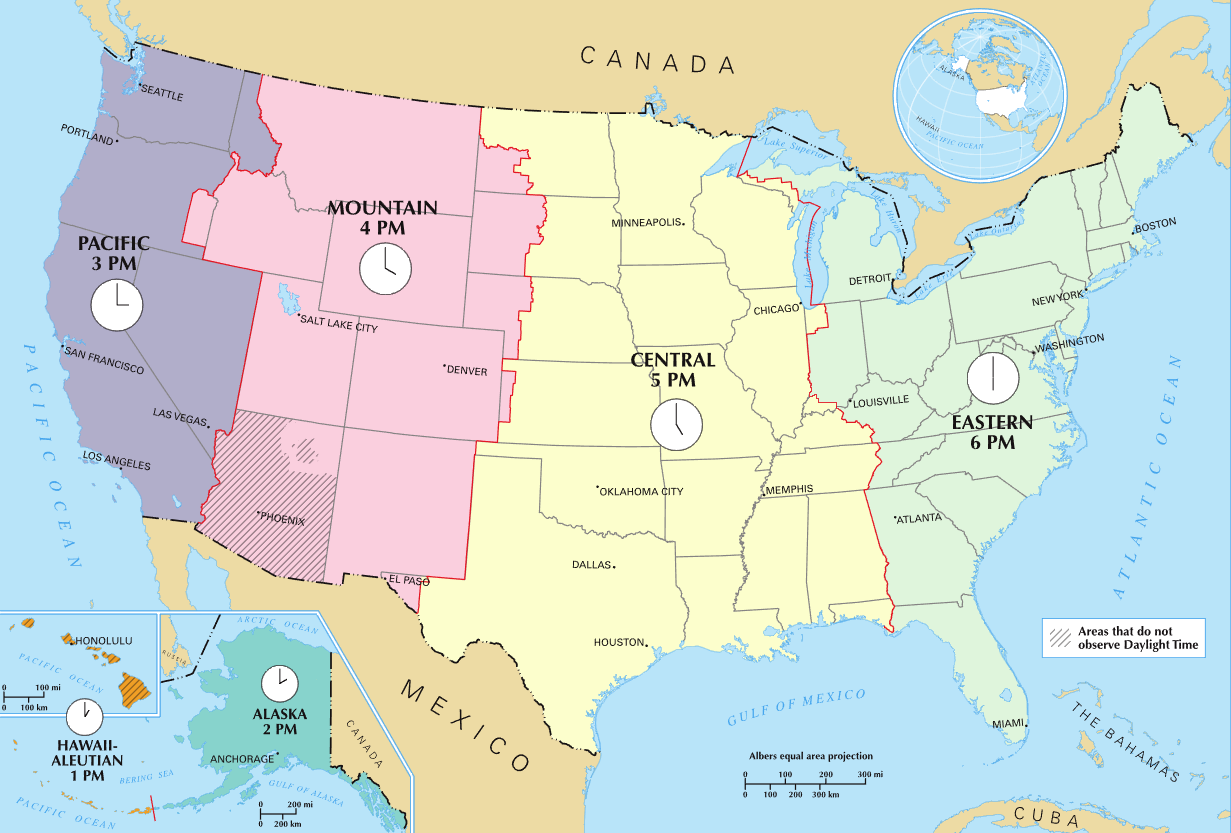 U.S Time Zone Map with clock