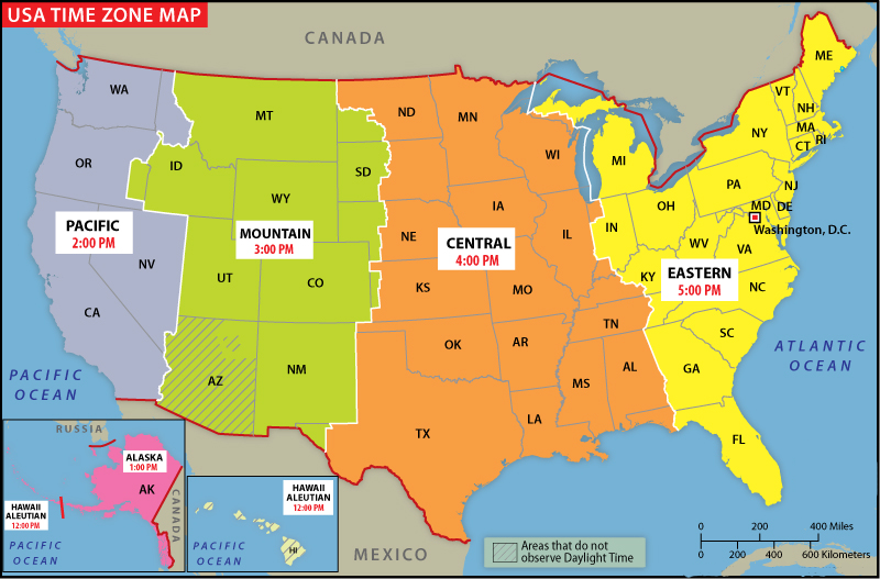 U.S Time Zone Map