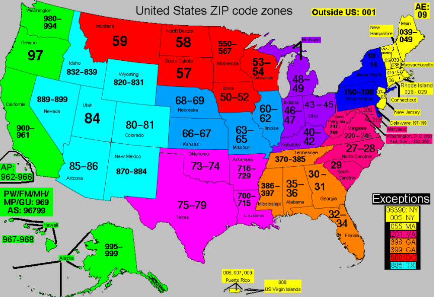U.S Zip Code Map With State