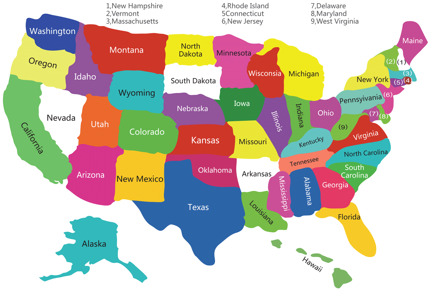 U.S.A Printable State Map