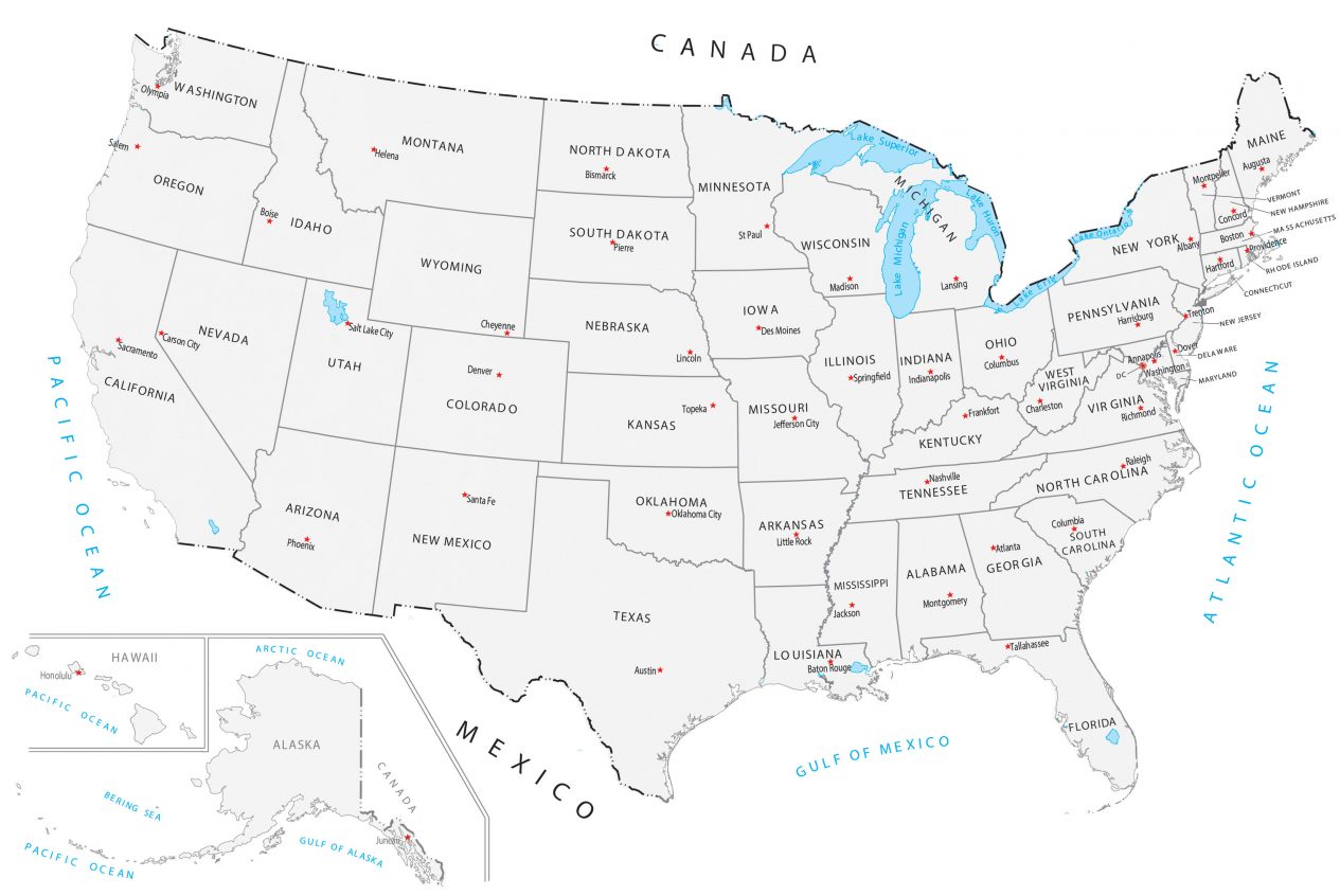 U.S.A State Map Black and White