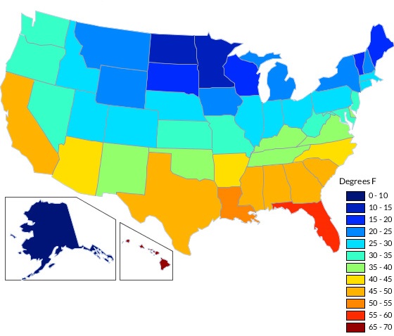 Winter U.S Temperature Map