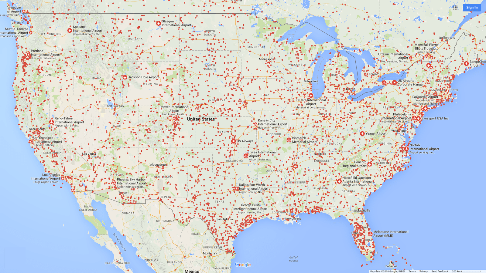 U.S International Airport Map