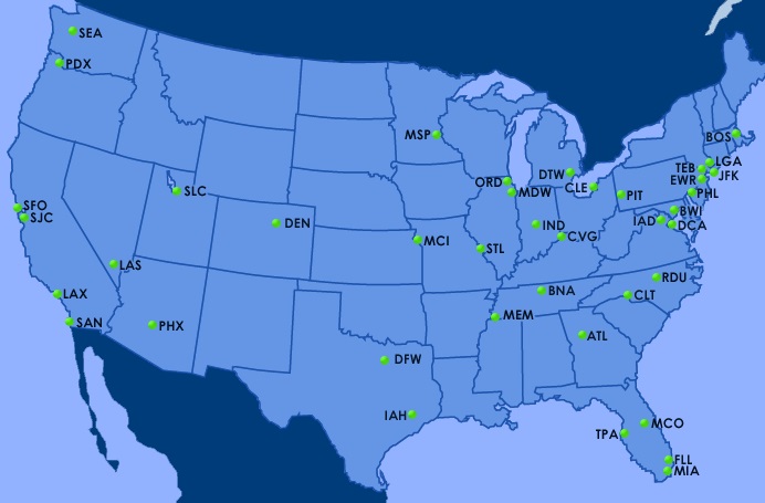 U.S Major Airport Map