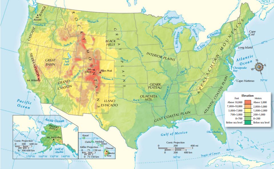 U.S Geography Elevation Map