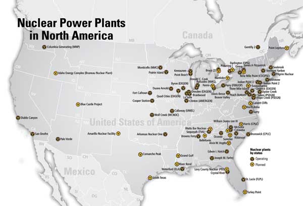 U.S Nuclear Power Plants Map North America
