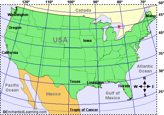 U.S Map with Latitude Lines