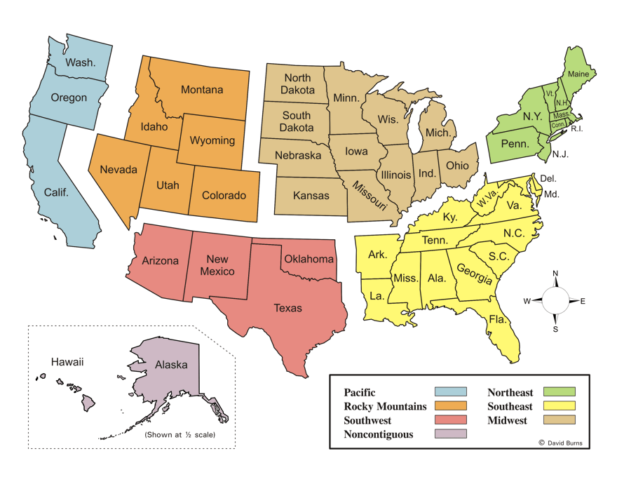 U.S Map Regions Labeled