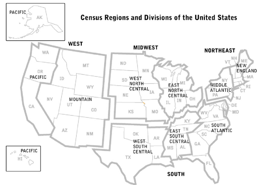 U.S Regions Map Black & White