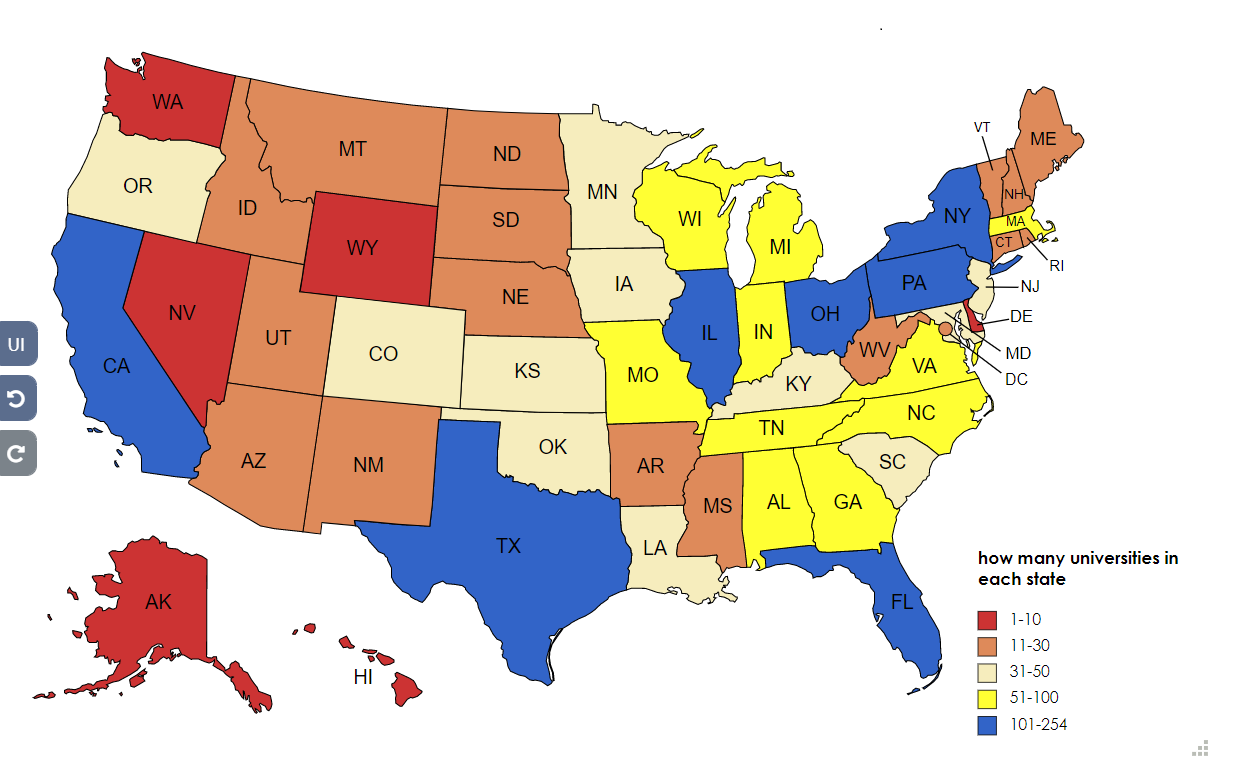 U.S Universities Map State wise