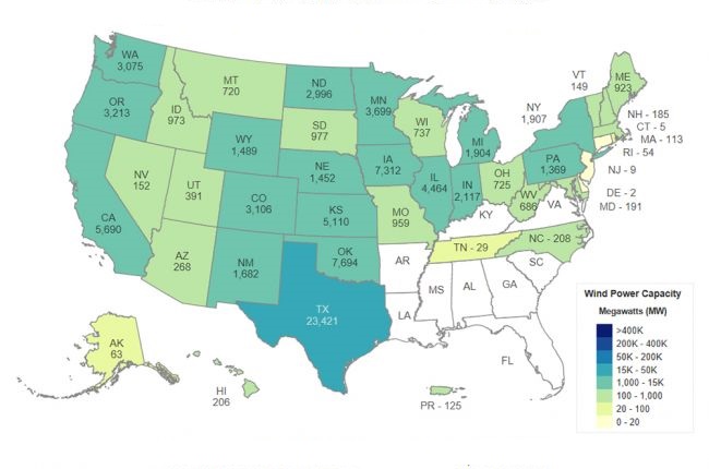 U.S Wind Power Capacity Map