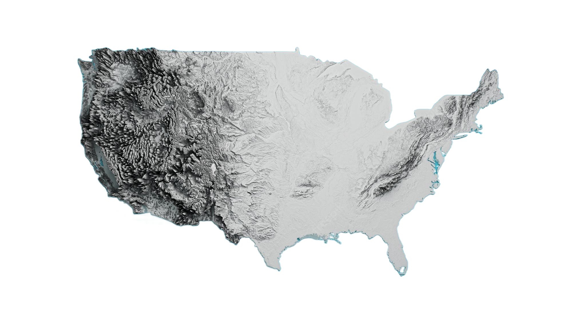 U.S Terrain Map White & Black