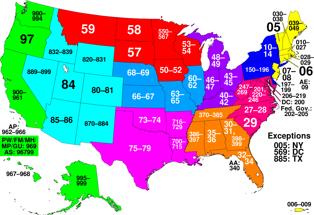 Printable U.S Area Code Map