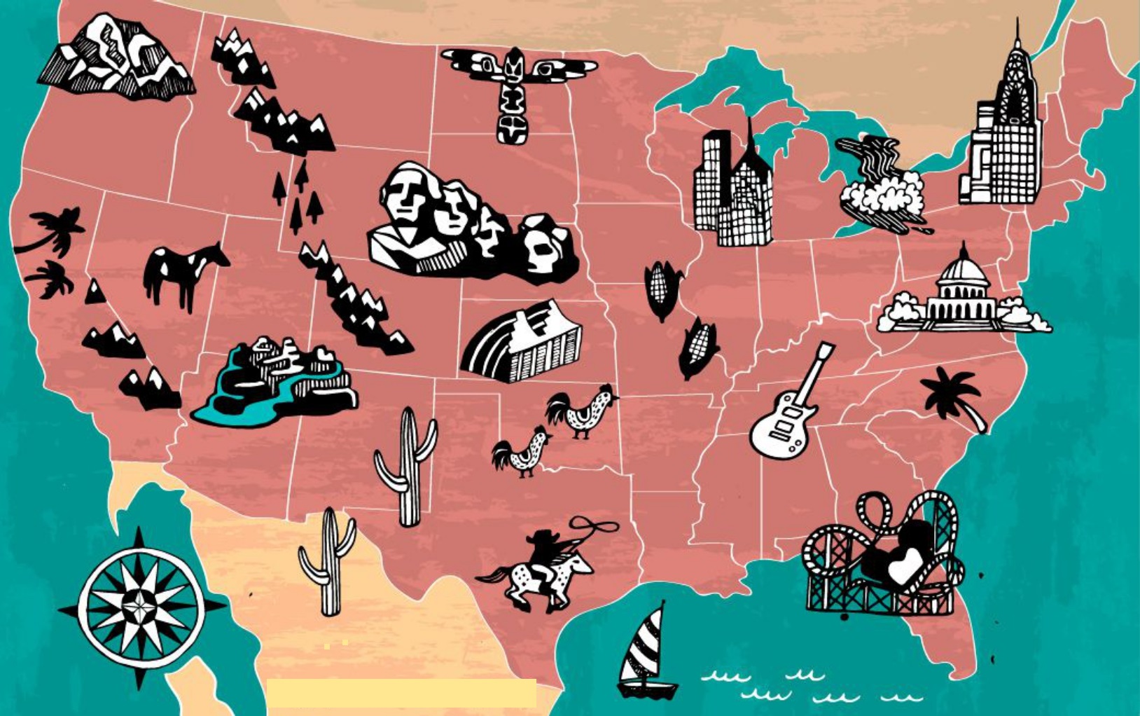 U.S Attractions Cartoon Map