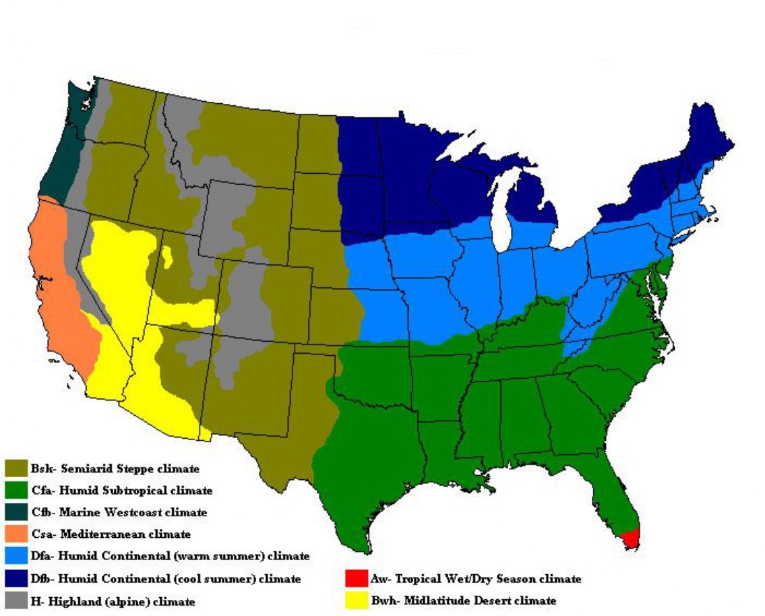 U.S Continental Colored Map