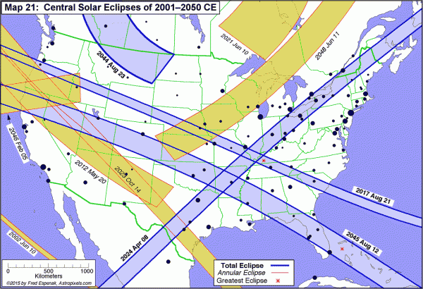 U.S Solar Eclipse Map 2001-2050
