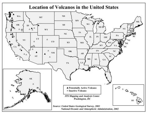 U.S Volcano Map Black & White