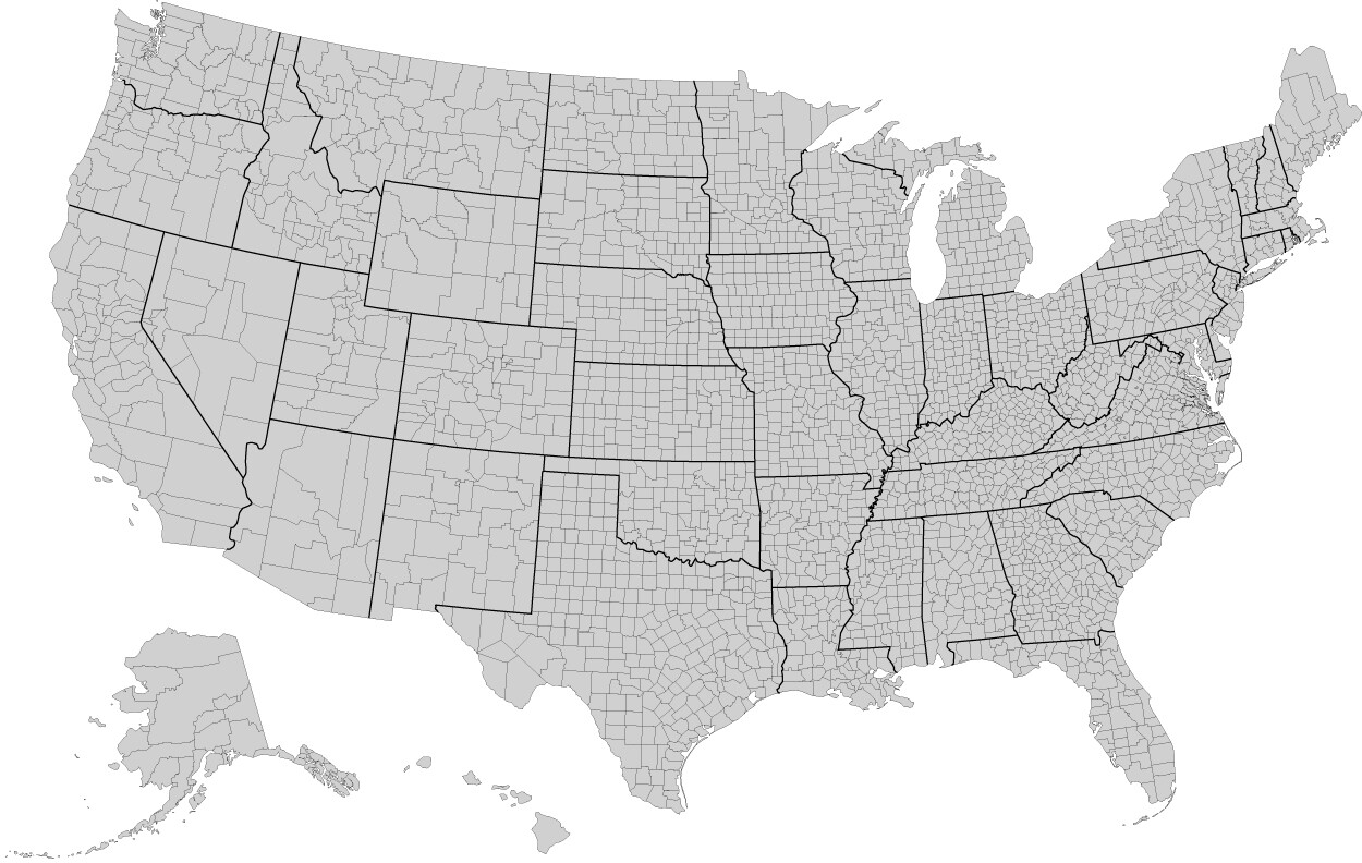 U.S County Map Black & White