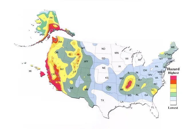 U.S Earthquake Map With States