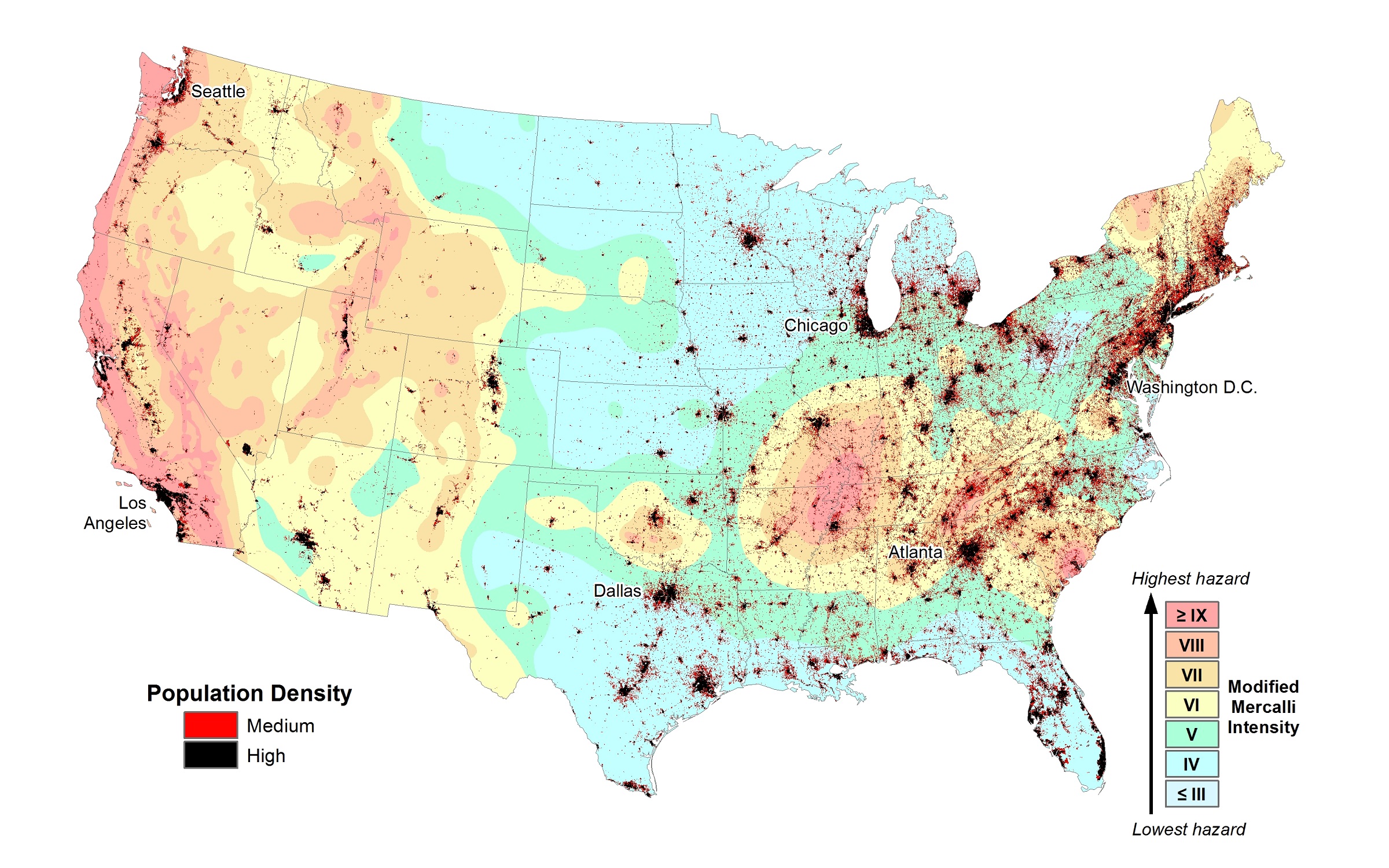 U.S Earthquake population Density Map