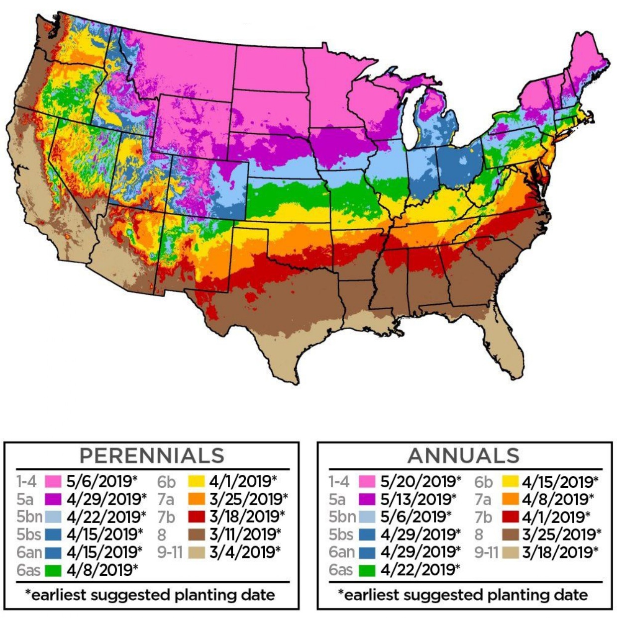 U.S Hardiness Zone Annual Map