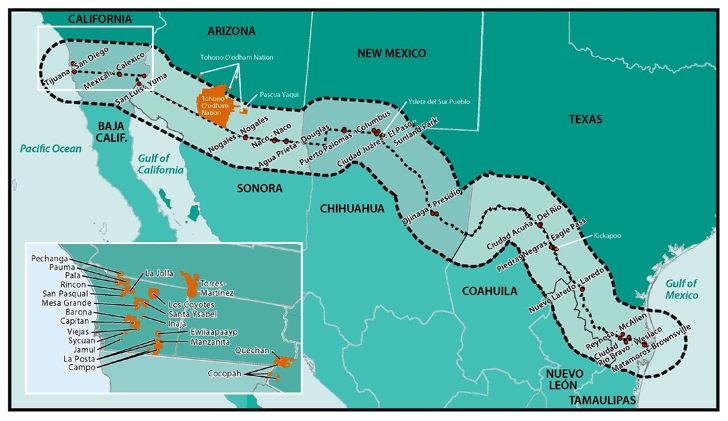 U.S Mexico Border Region Map