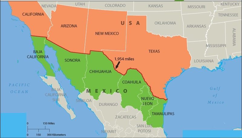 U.S Mexico Border State Map