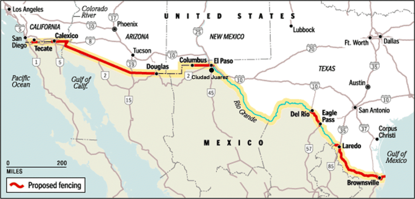 U.S Mexico Border Wall Map