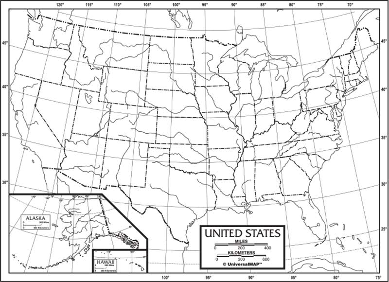 U.S Unlabeled states Boundaries Map