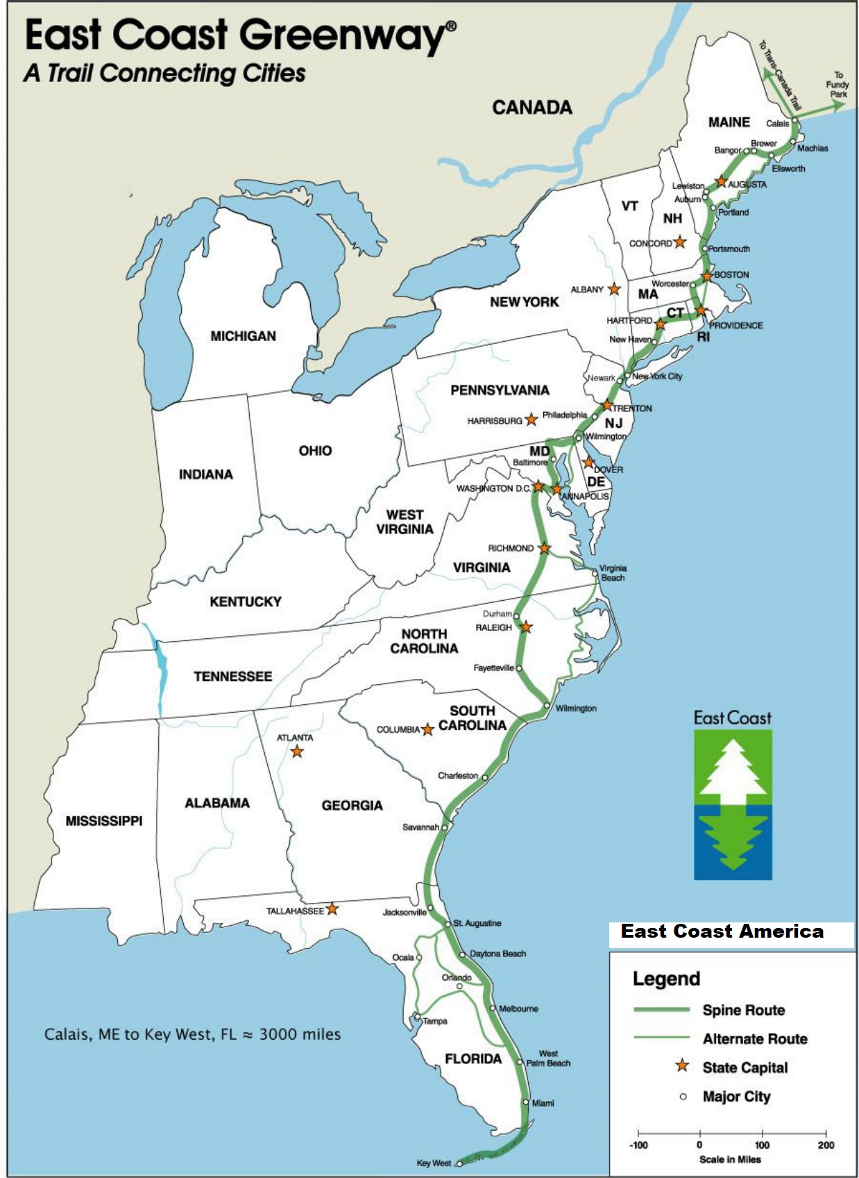 U.S East Coast Greenway Map